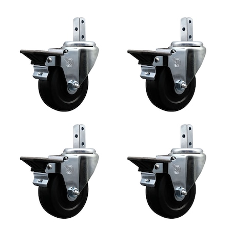 Service Caster 4'' Hard Rubber Wheel Swivel 3/4'' Square Stem Caster Set with Brake, 4PK SCC-SQ20S414-HRS-PLB-34-4